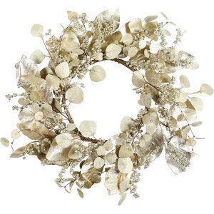 20 Inch Winter Wreath for Front Door, Winter Wreaths with Gold Eucalyptus Leaves